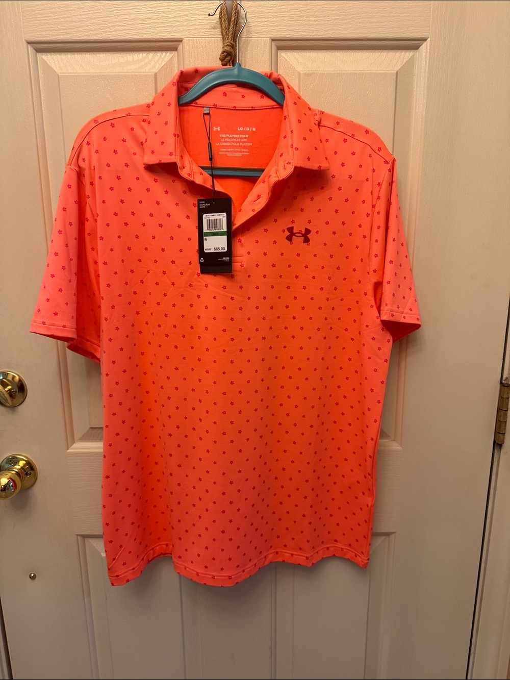 Under Armour Men’s Bright Coral Polo with Micro Dot Print